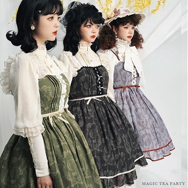 サブカル系 ロリータ クラロリ ワンピース ハイウエスト レース リボン かわいい ベルベット ノースリーブ ジャンパースカート ゆめかわ