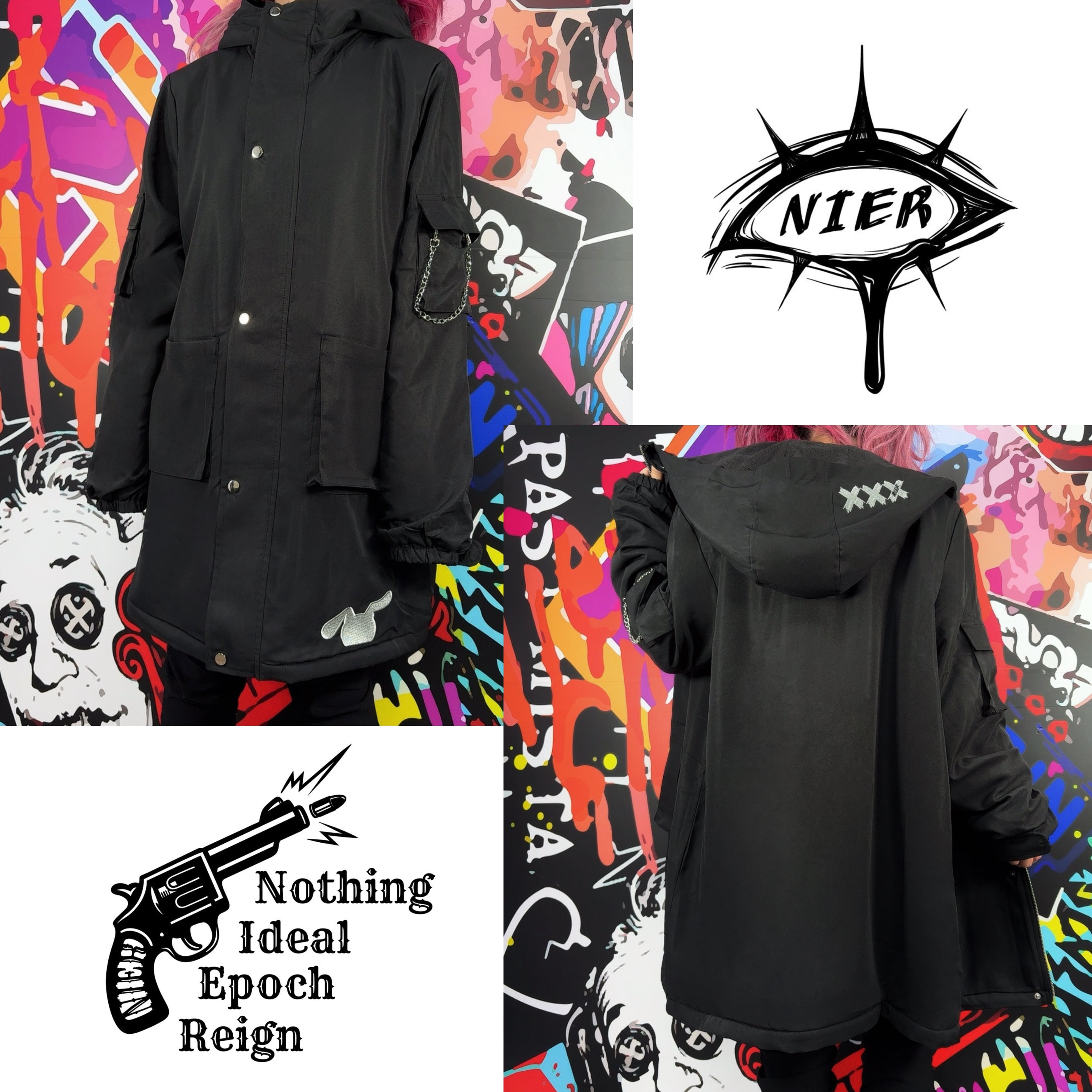 NieR Clothing 防寒系パーカー4点セット　まとめ売り 先着77点限定70%MEGA SALE】4POCKET 防寒BLACK LONG COAT【内側