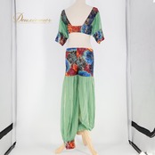 ベリーダンス 衣装 ツーピース レッスンウェア グリーン系 トップス パンツ 華やか レッスン 緑 赤 青 紫 かわいい ボトムス ズボン ダンス衣装 セットアップ 上下セット 透け感 ラインストーン キラキラ ラメ レッド系 パープル系 ブルー系 オレンジ系