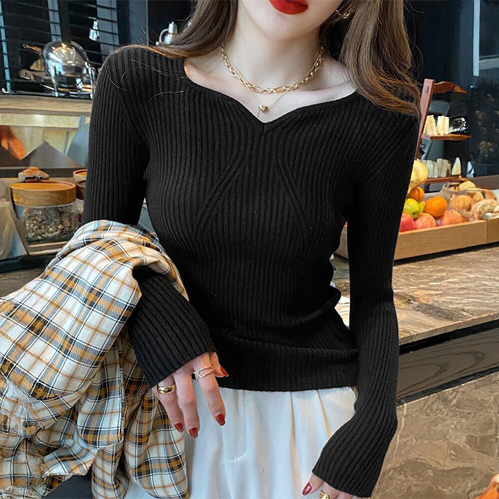 ハートネック リブニット トップス レディース きれいめ 大人 春秋冬 かわいい おしゃれ フェミニン シンプル プルオーバー 大人可愛い 大人女子