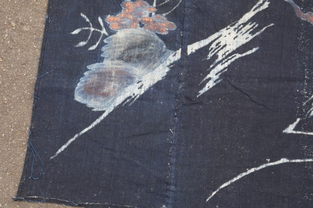 1871 筒描き 4幅 鳳凰 藍染 木綿 古布 明治〜大正 アンティーク 