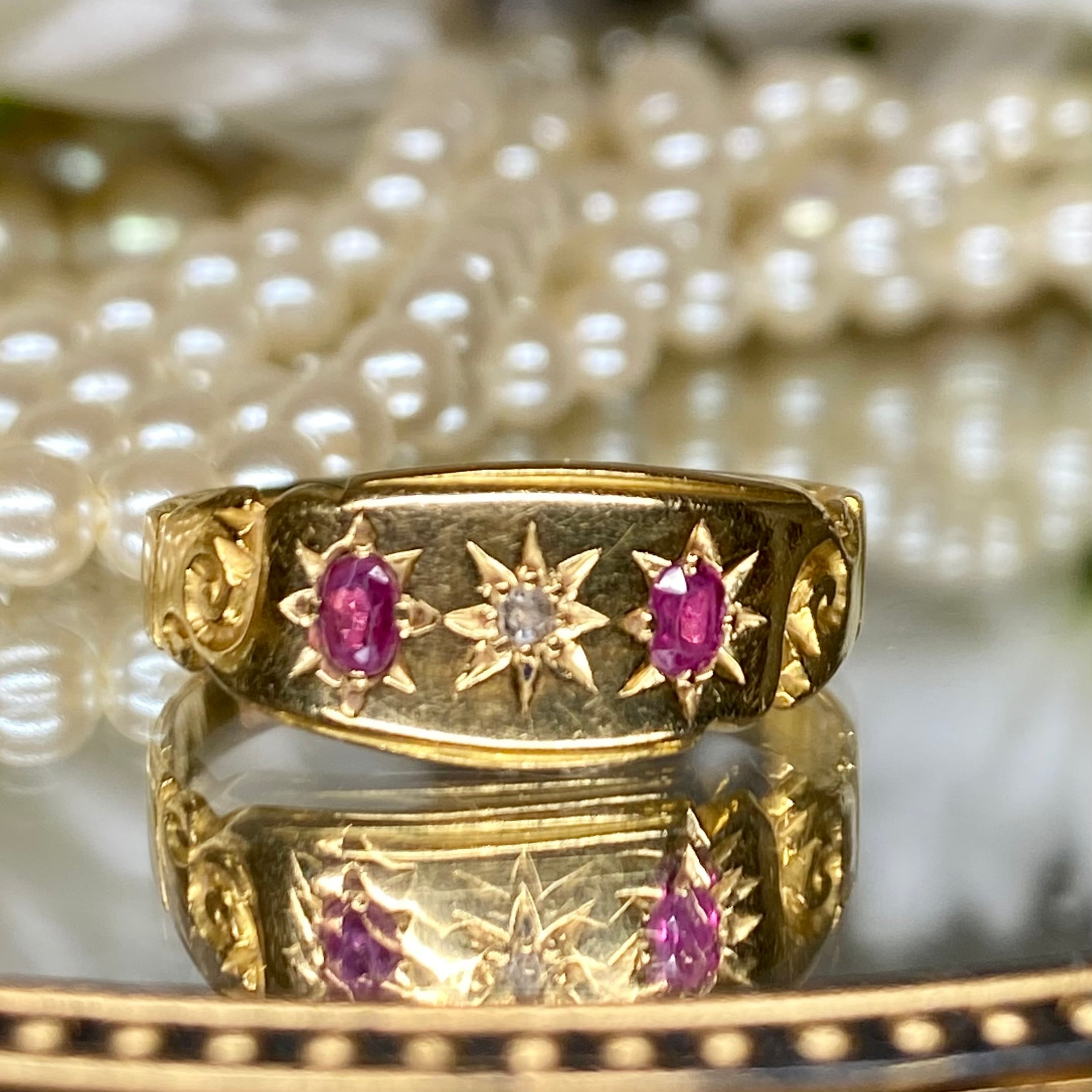 1908年 イギリス アンティークリング k18 ルビー ダイヤモンド  