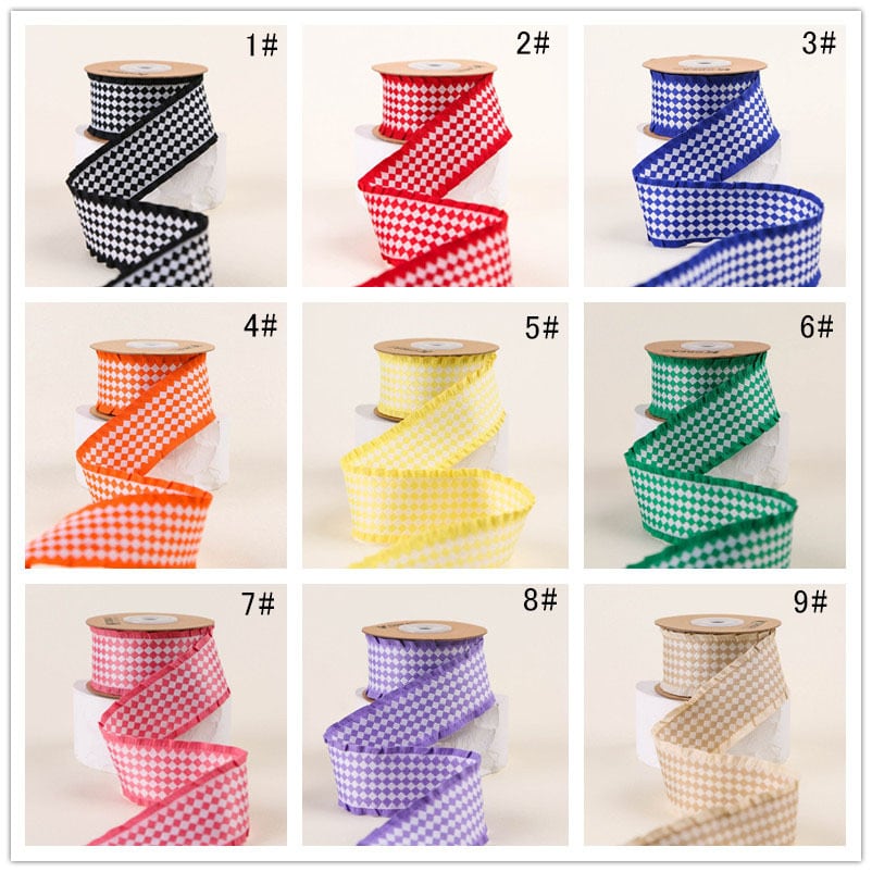 ダイヤ柄 リボン 幅約25mm フリル縁 布 ひし形 01040015 ハンドメイド