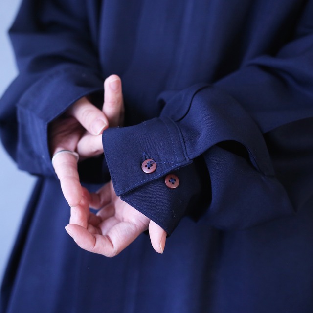 "刺繍" loose silhouette band-collar fry-front minimal mode shirt