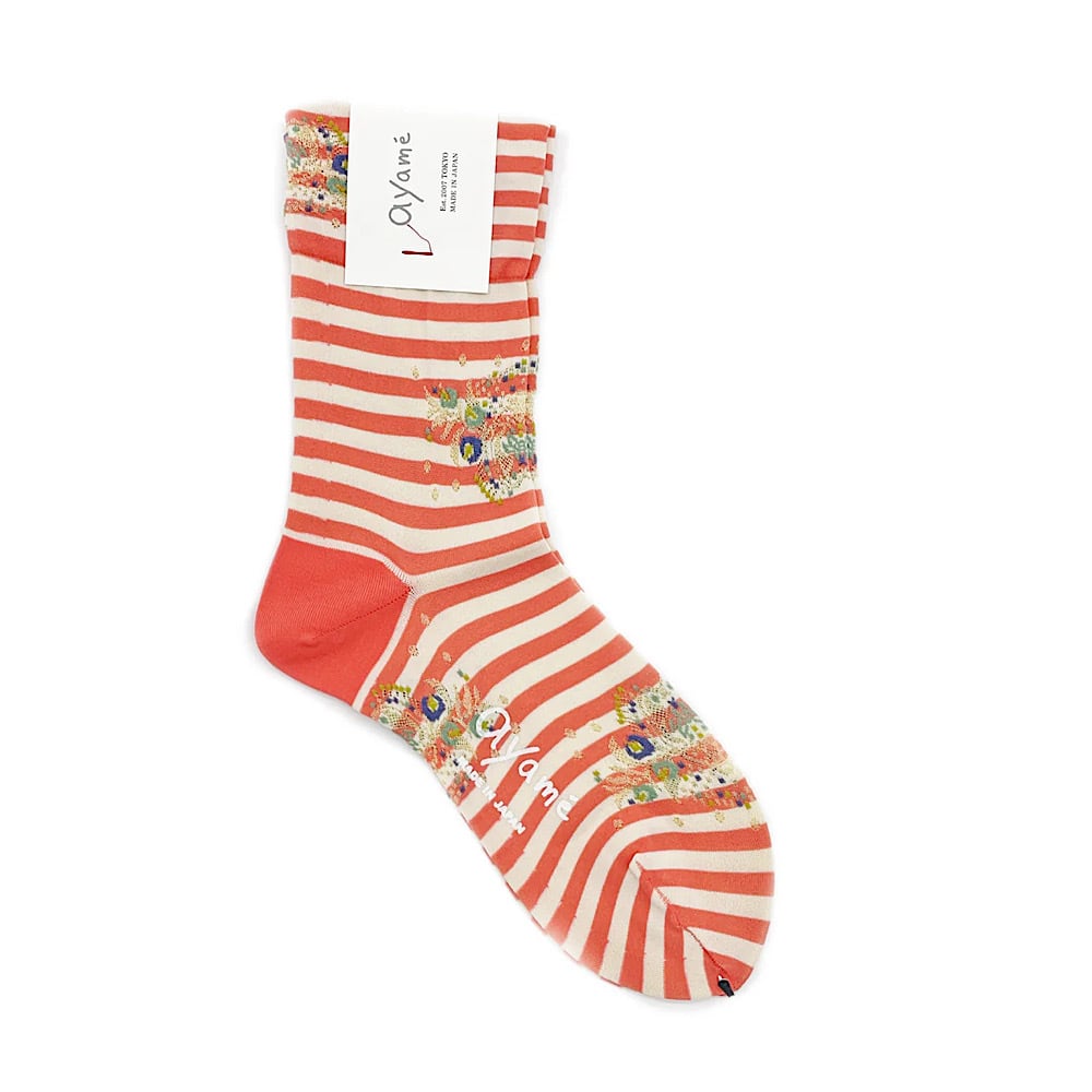 Ayamé / 【23-25cm】Floral stripy socks/AYM004/2401/N