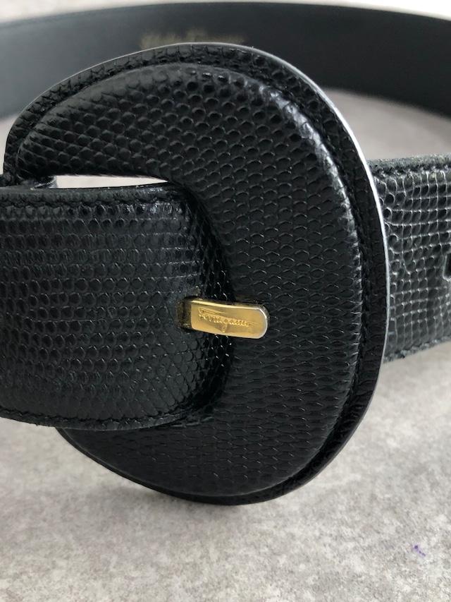Salvatore Ferragamo フェラガモ ヴァラリボン レザー ベルト ブラック vintage ヴィンテージ オールド yfhukd