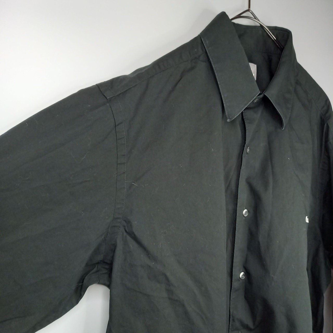 ラコステ　長袖シャツ　刺繍ロゴ　ユーロ古着　ブラック　メンズ　42