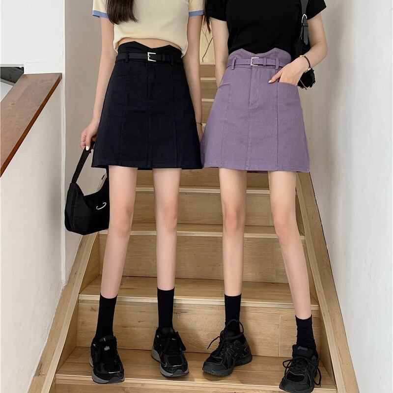 Aラインスカート サマー薄手ハイウェストブラックショート 夏物 1号婦人47316864906