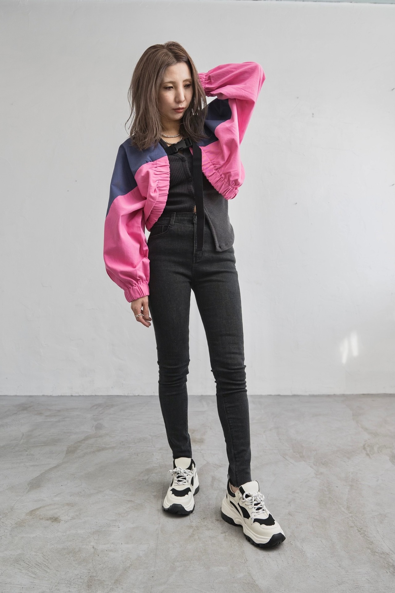 Bicolor short bolero/Pink×purple