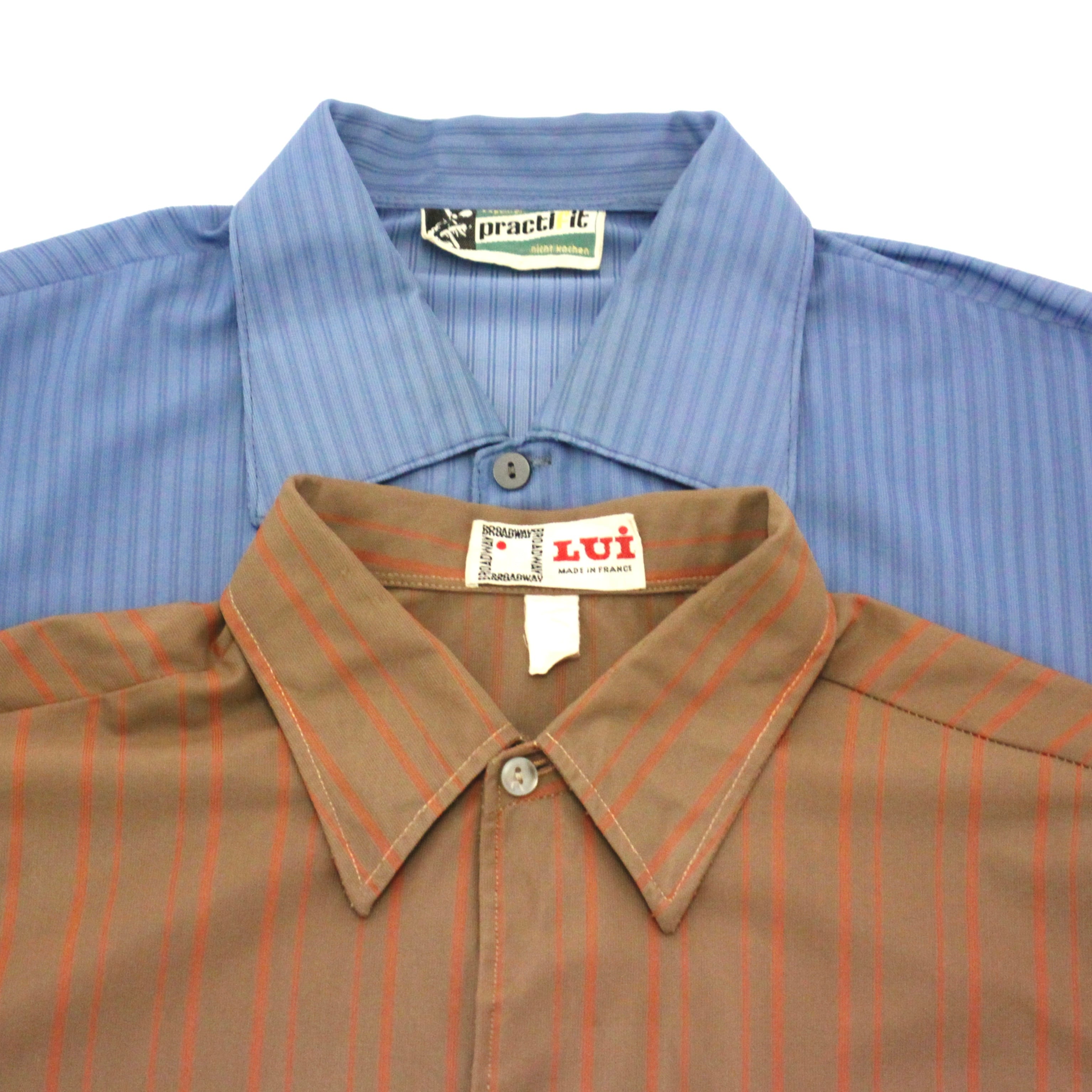 0034 / ~ 1970's euro striped nylon shirt サックスブルー ブラウン