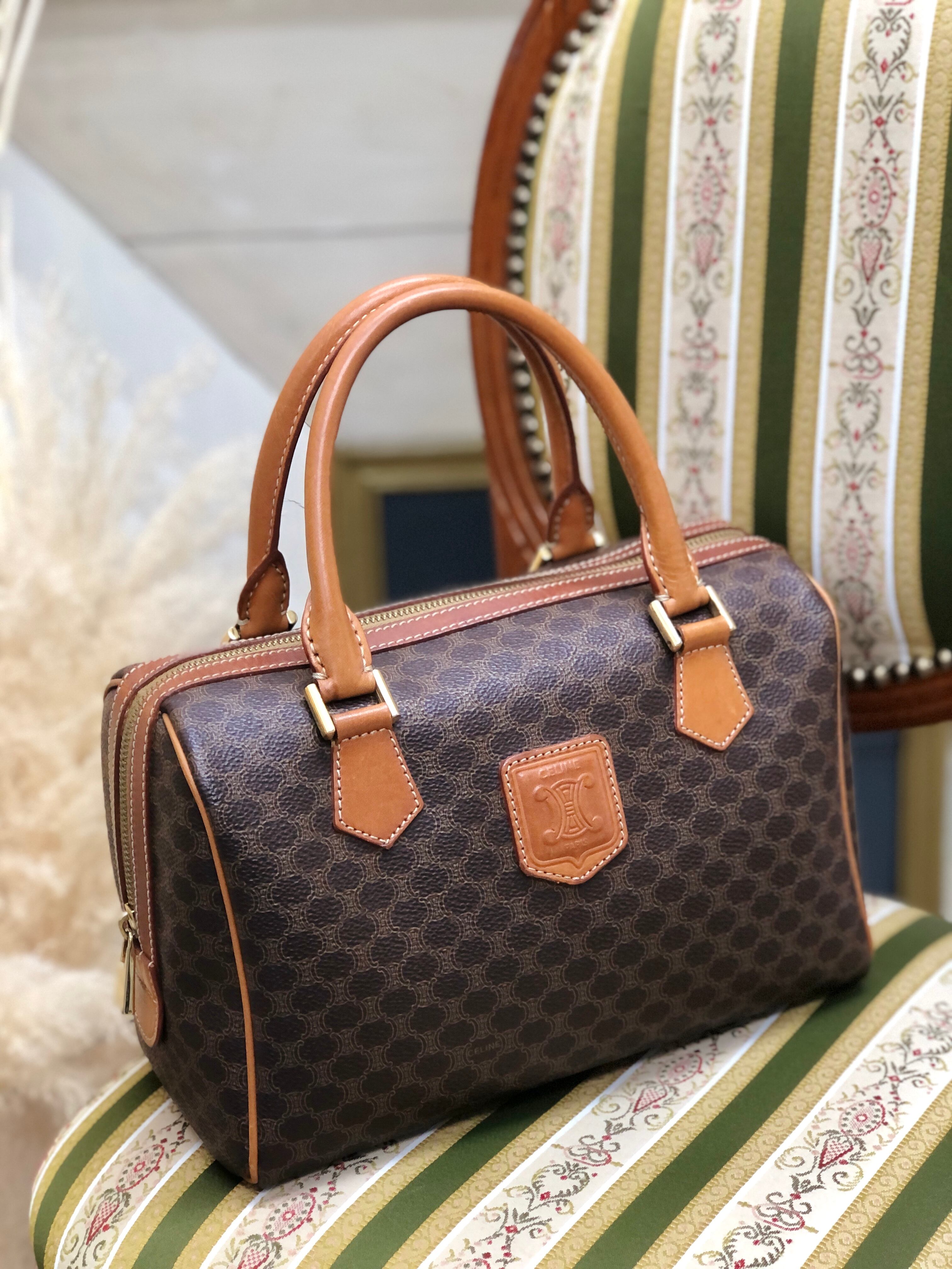 CELINE セリーヌ マカダム ブラゾン型押し ミニボストン ハンドバッグ ブラウン vintage ヴィンテージ オールドセリーヌ ut65gk  | VintageShop solo powered by BASE