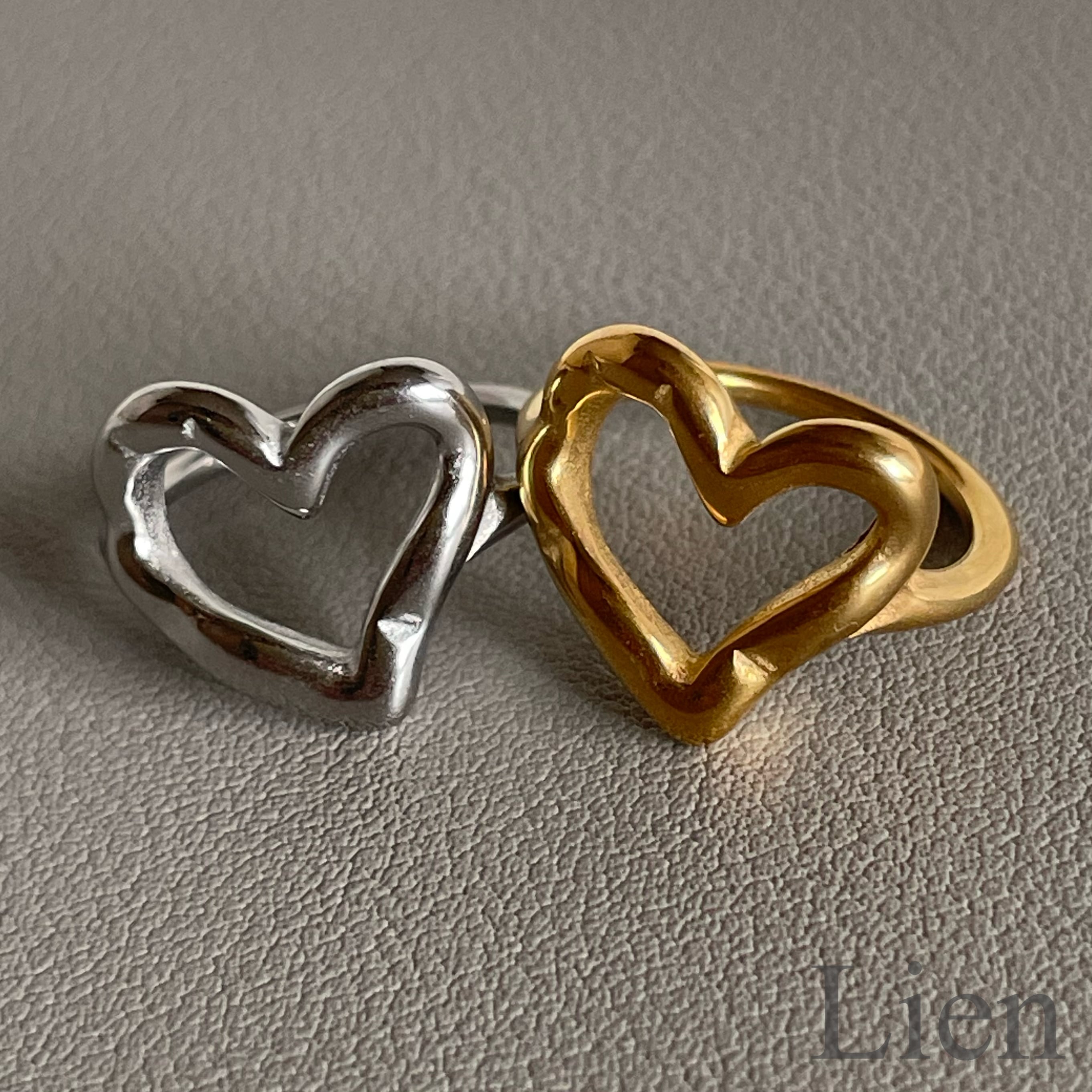 波打ち 変形 ハート リング 指輪◇つけっぱなし!OK 316L サージカル