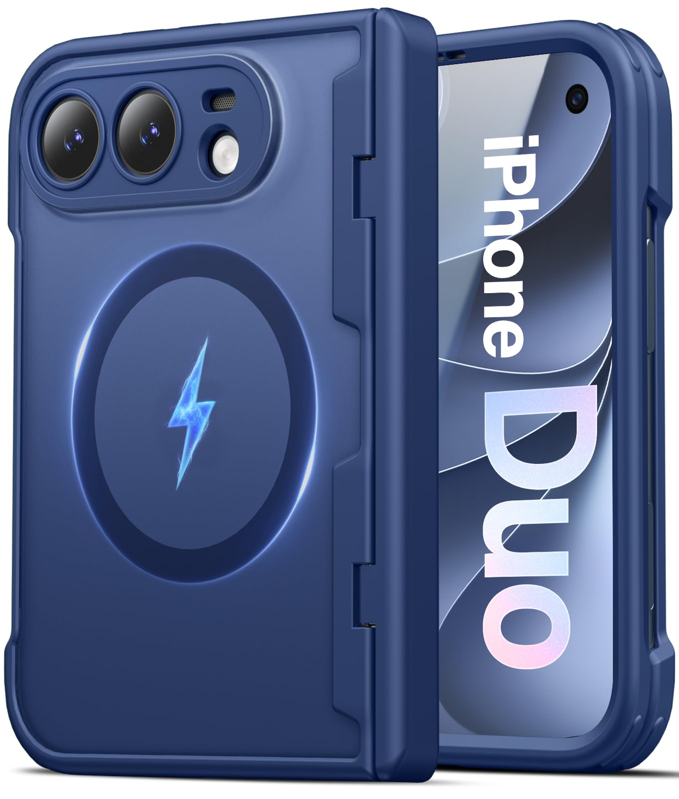 ATATOO for iPhone Duo ケース Magsafe対応 ガラスフィルム付き 米軍MIL規格 ヒンジ保護 (ブルー)