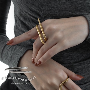 【ネコポス便】リング 指輪 エッジ ダブルフィンガーリング 金属アレルギー対応 ニュアンスライン レイヤード風 2416