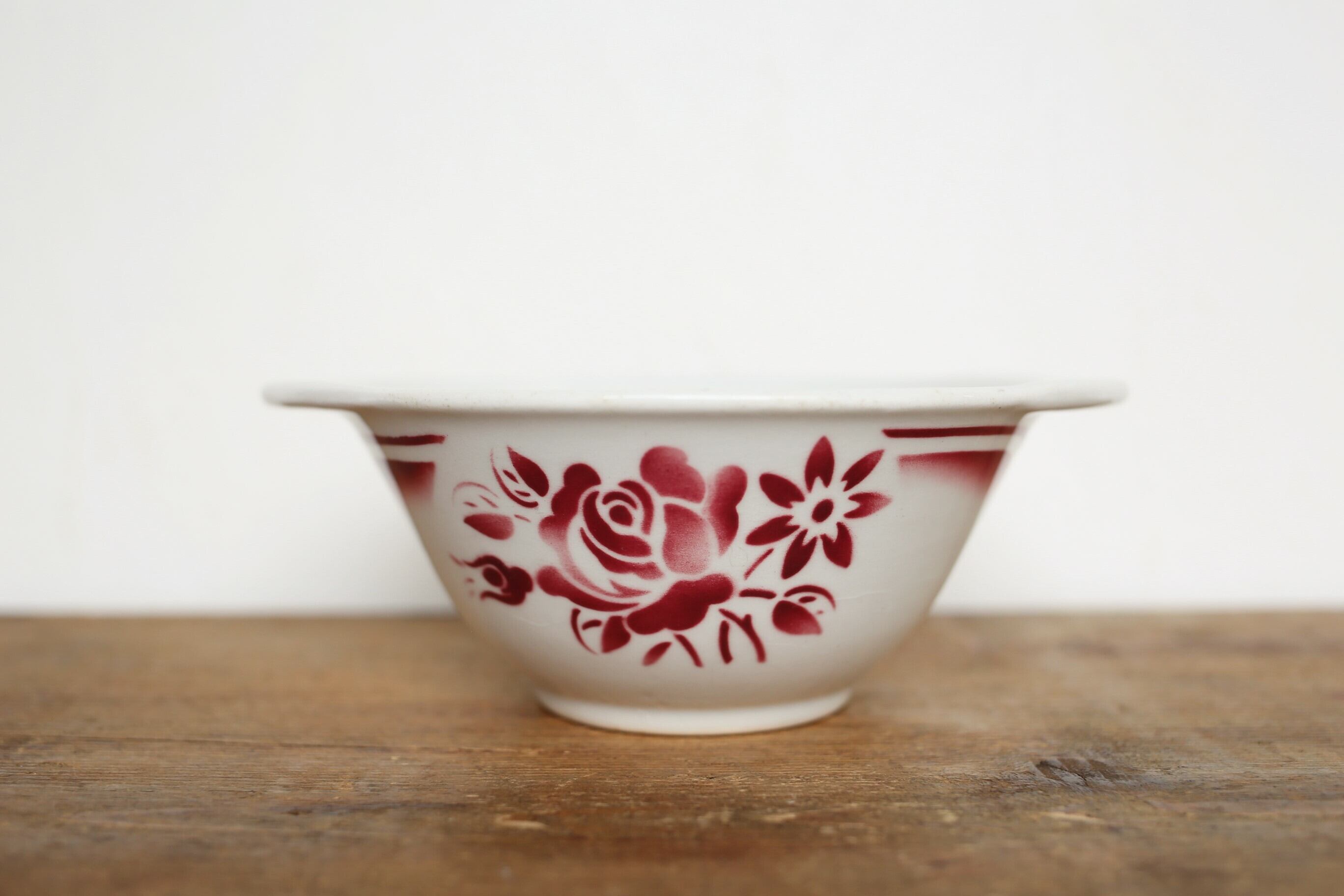 フランス アンティーク ヴィンテージ Badonviller バドンヴィレー 耳付き カフェオレボウル 花柄(N-01501)