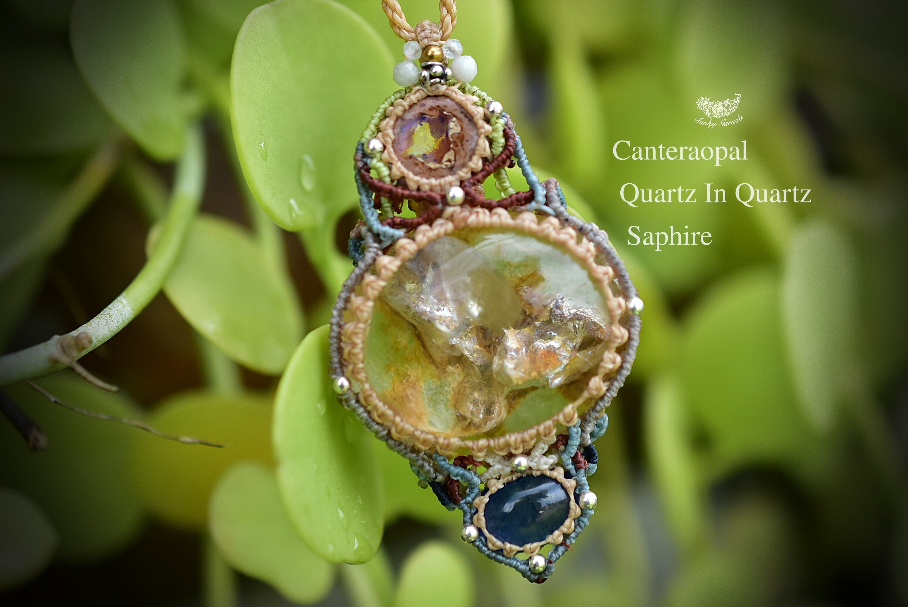 カラフル★カンテラオパール クォーツインクォーツ マクラメネックレス758