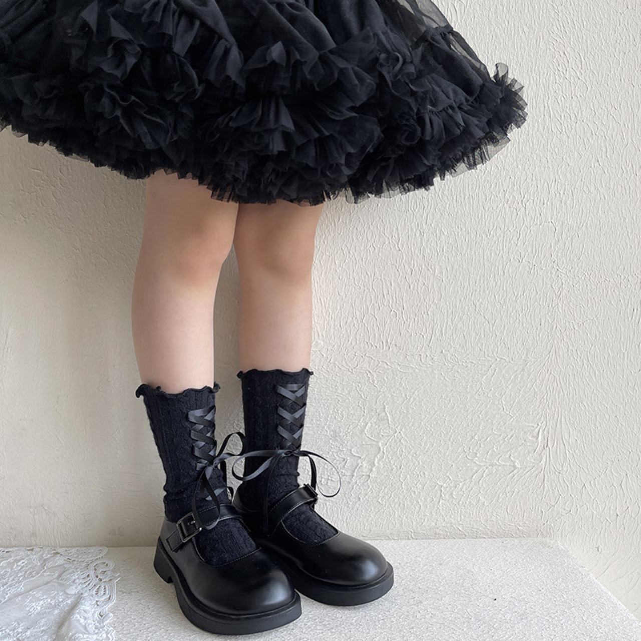 GOODSサテンリボン フリルソックス