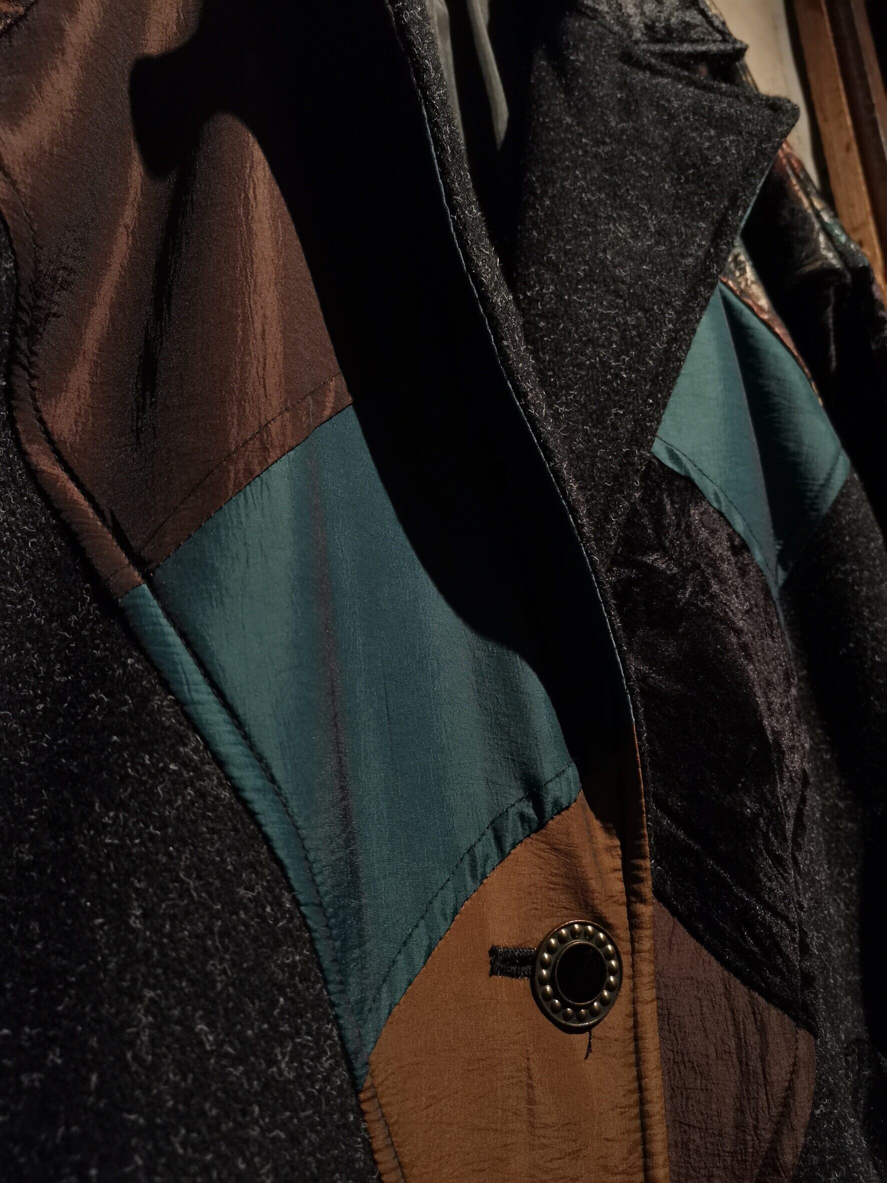 Caka】Multi Textile Patchwork Design Vintage Wool Chester Coat 