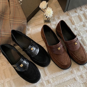 round toe slip on genuine leather loafer