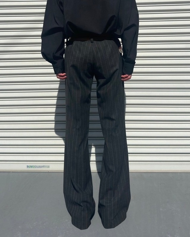 pinstripe gray wide straight slacks