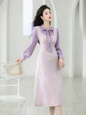【0133】Lavender Fake layered Long Sleeve Dress