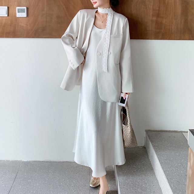 White jacket & suspender dress set S1847