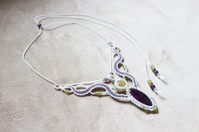 Ametrine & Rutilated quartz micromacrame necklace