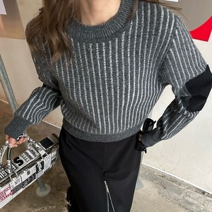 Elbow Patch Stripe Knit 500533