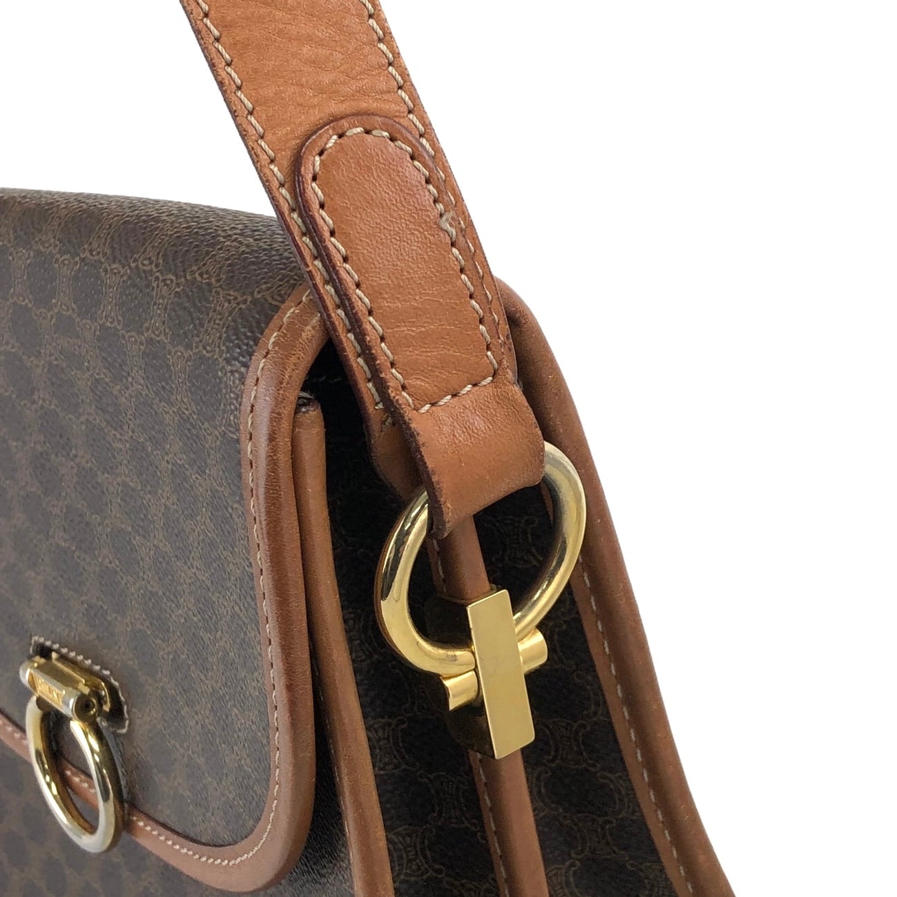 CELINE セリーヌ マカダム ホースシュー レザー ショルダーバッグ