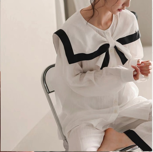 【M-XL】Collar design long sleeve cotton pajamas p609