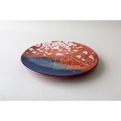 【飾り皿】赤富士に桜 Ornamental plate for wall hanging