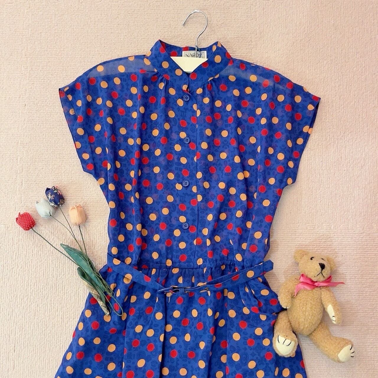 pop coin dot blue sheer one-piece