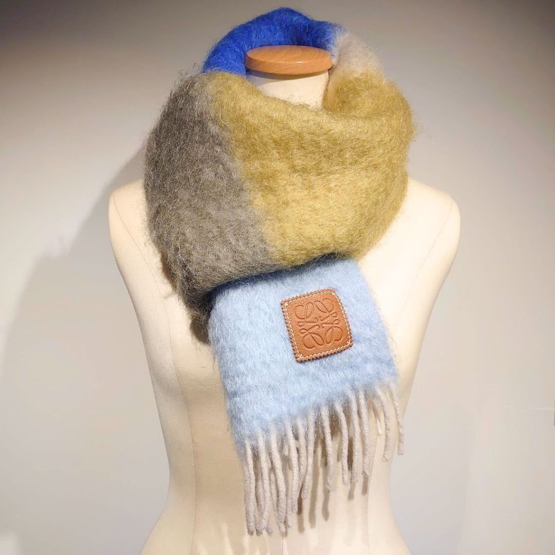 LOEWE ロエベ ストライプ スカーフ マフラー モヘア ウール フリンジ  