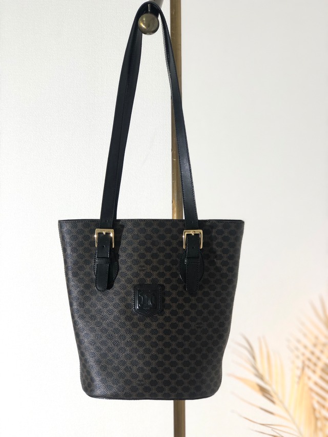 CELINE セリーヌ マカダム ブラゾン型押し レザー トートバッグ ブラック vintage ヴィンテージ オールド gkmcp7