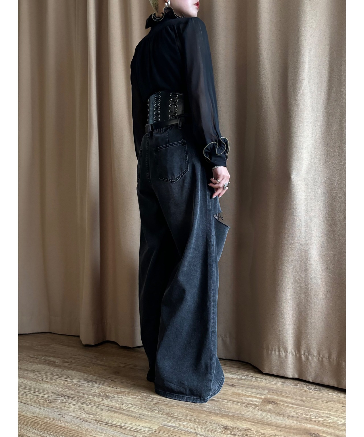 At.e-li-er black sheer shirt-4719-5