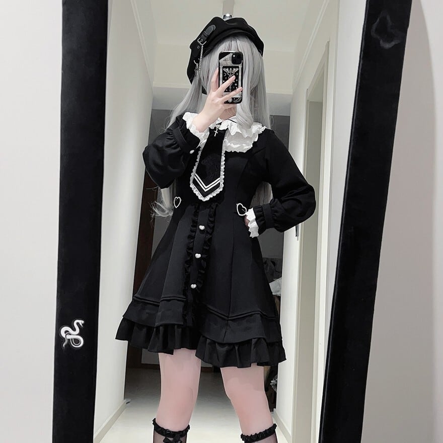軍服ゴシック セーラー襟ワンピース ブラック×ホワイト撮影会|WithU 軍服ゴシック セーラー襟ワンピース ブラック×ホワイト撮影会|WithU