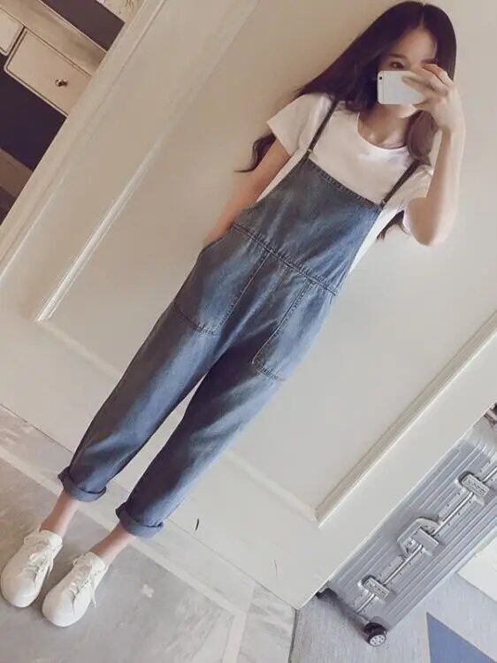 2025年春秋 ルーズで可愛いデニムオーバーオール レディース Sサイズ 夏 ハイウエスト 九分丈パンツ 多用途 シーズンウェア