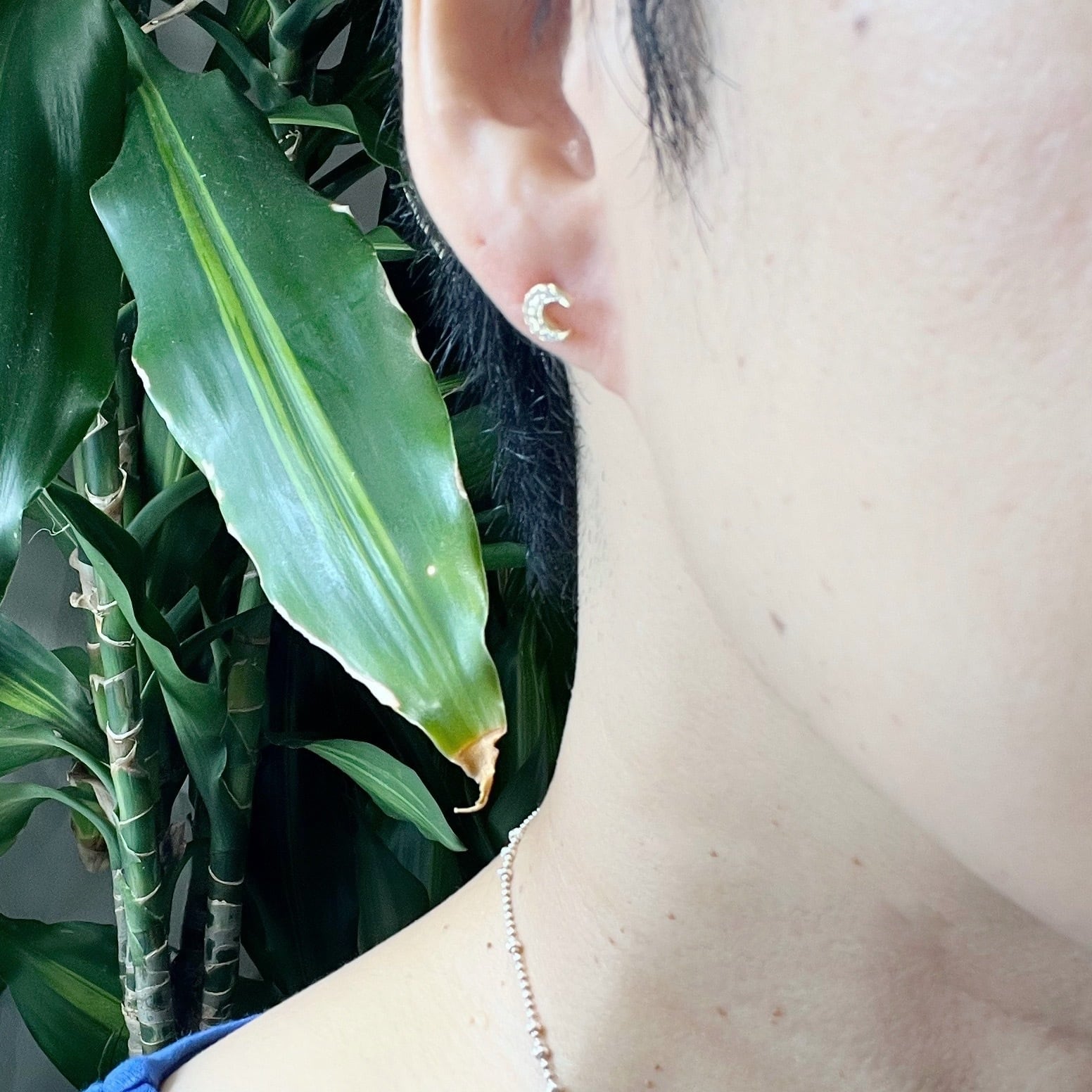 Gold coating 三日月 パヴェ ジルコニア スタッドピアス 月星