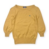 90s BURBERRY LONDON BLUE LABEL バーバリー ブルーレーベル コットン 七分袖 ニット セーター 38/イエロー レディース 三陽商会 ビンテージ