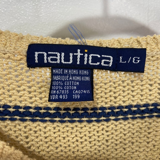 『送料無料』nautica ノーティカ　90s ボーダー柄Vネックサマーセーター　L 綿