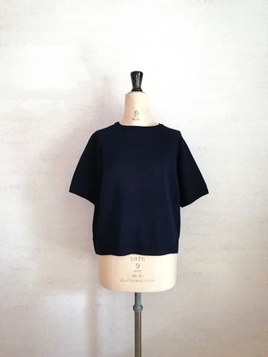 【Shiratakaknitichi】冷感素材＆通気性◎コットン100％ギマ加工　ラグランポンチョプルオーバー（5分袖）ブラックネイビー