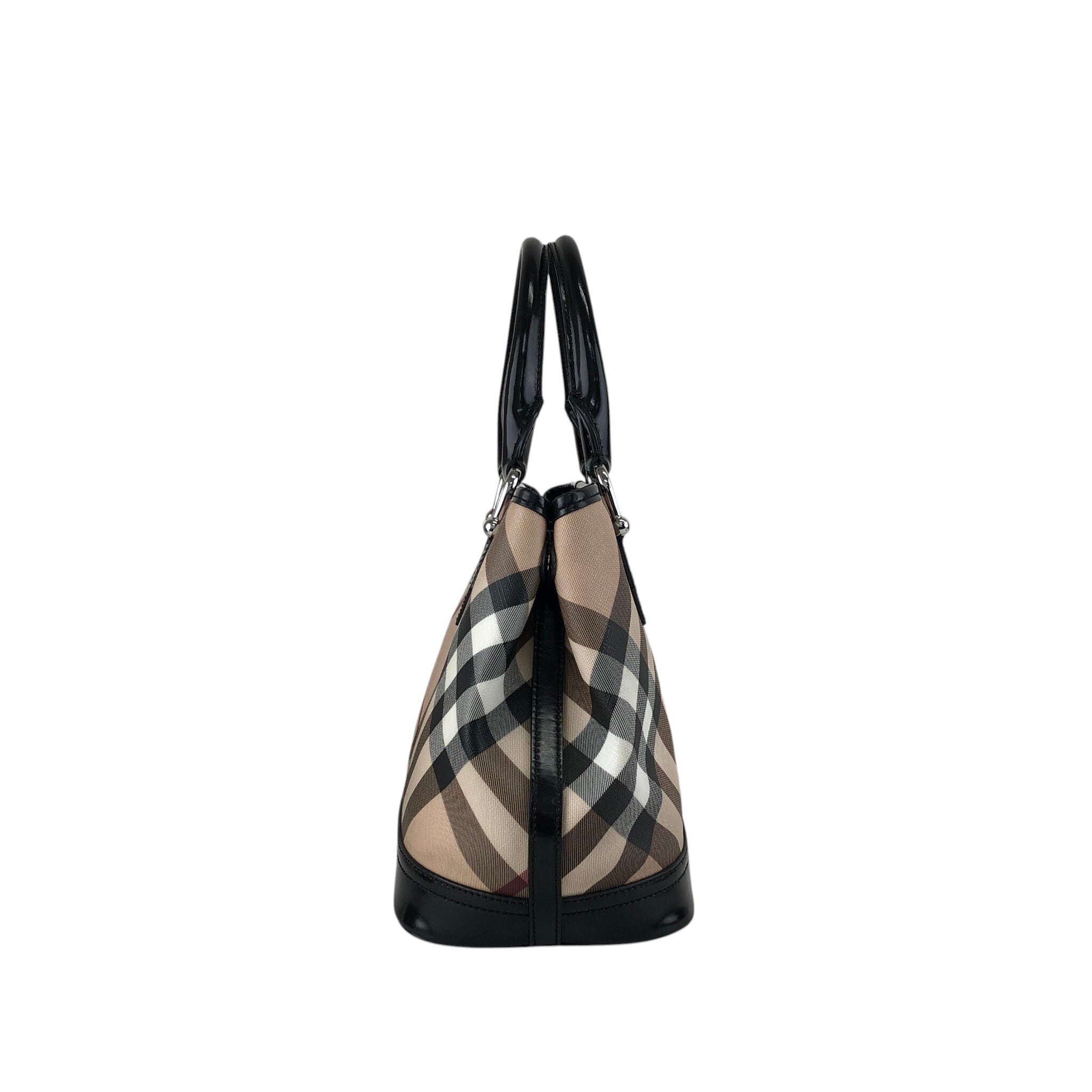BURBERRY バーバリー チェック ハンドバッグ ベージュ エナメル×PVC