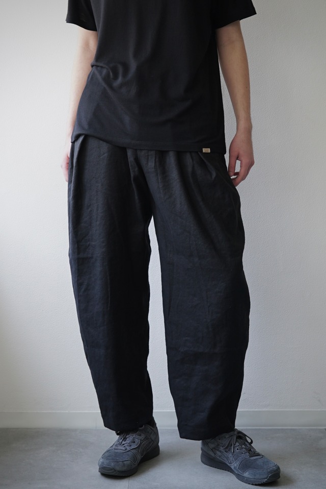 Silk/Linen Gaba / W-Tuck Pants (BLACK)