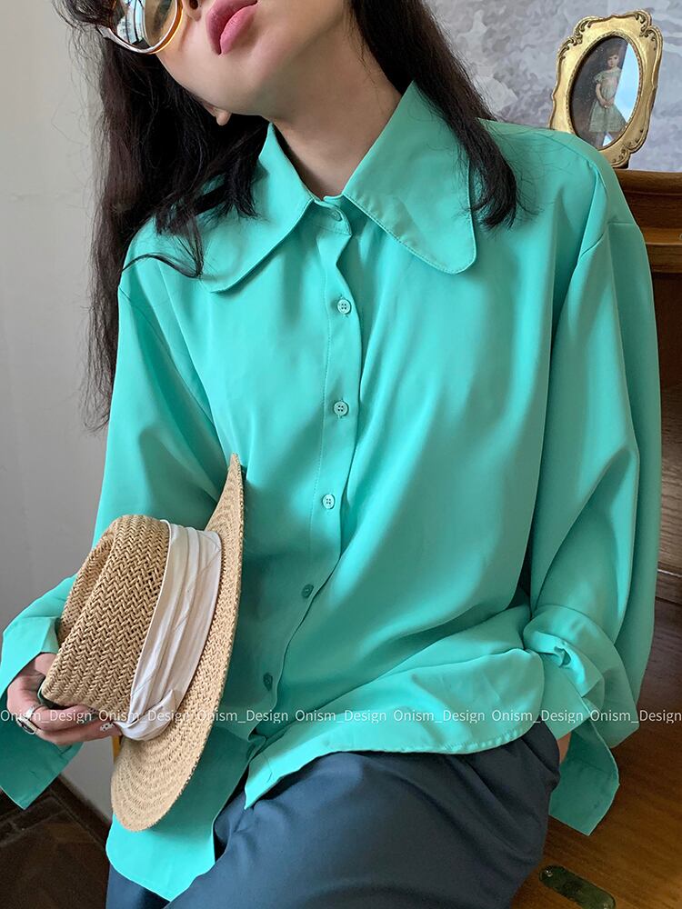 シフォンシャツ スプリングオータムルーズ薄手ジャケット ロング 春物 秋物 ビッグFスモールZ韓国76063120869