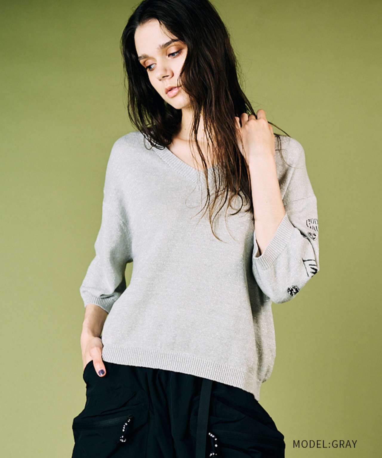 VネックグリッターTOPS (GRAY) CQ-49025