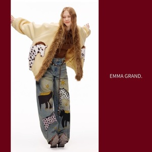 星降る草原を歩く、馬たちのデニムパンツ E00627