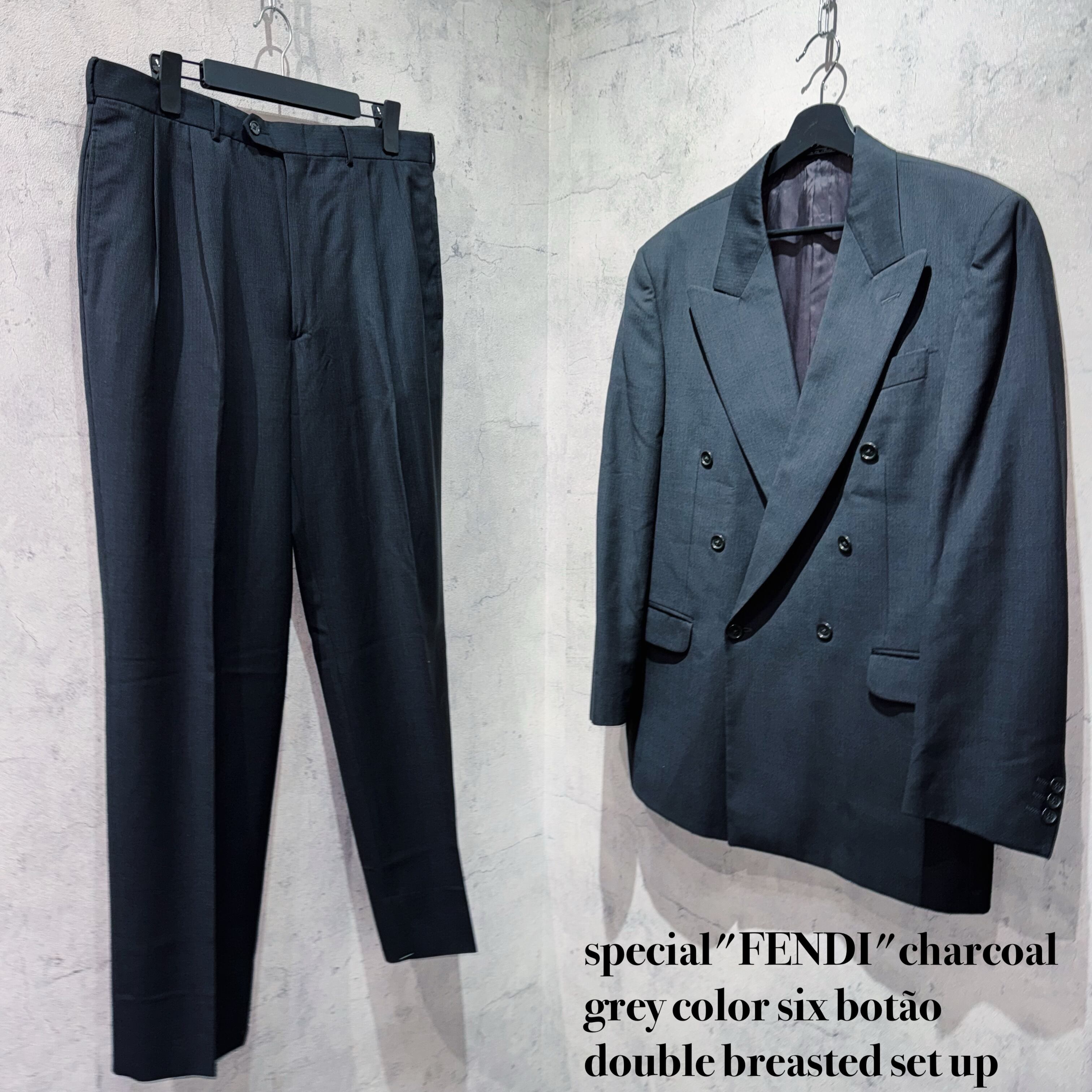 special"FENDI"charcoal grey color six botão double breasted set up