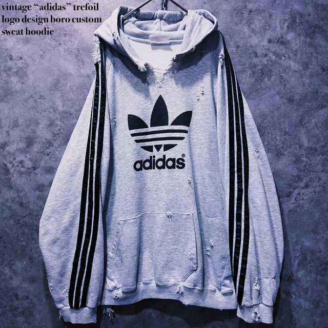 【doppio】vintage “adidas” trefoil logo design boro custom sweat hoodie
