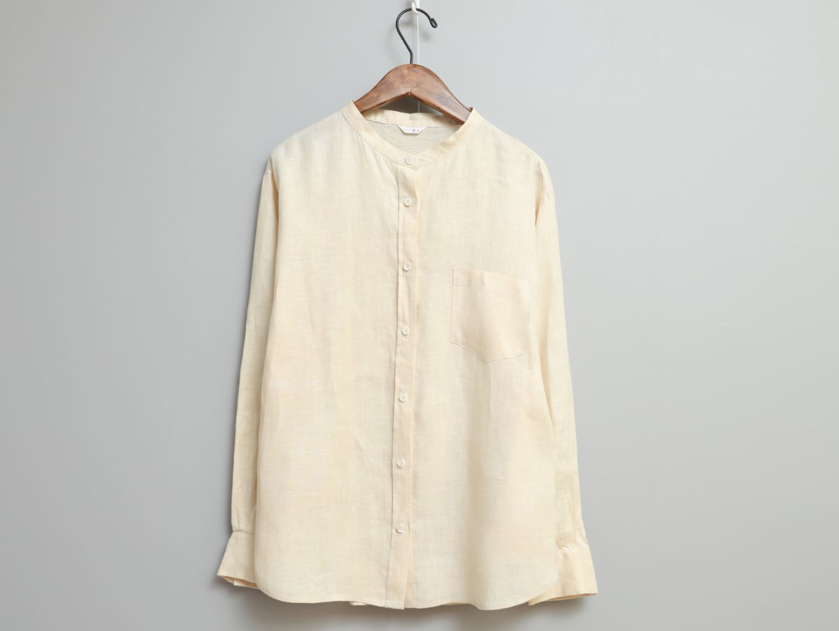新品★日々　小森縫製　ヘンプローンのスタンドカラーシャツ　ブラウス　タグ付き ヘンプローンのスタンドカラーシャツ COL/エクリュ | 「日々」アトリエ