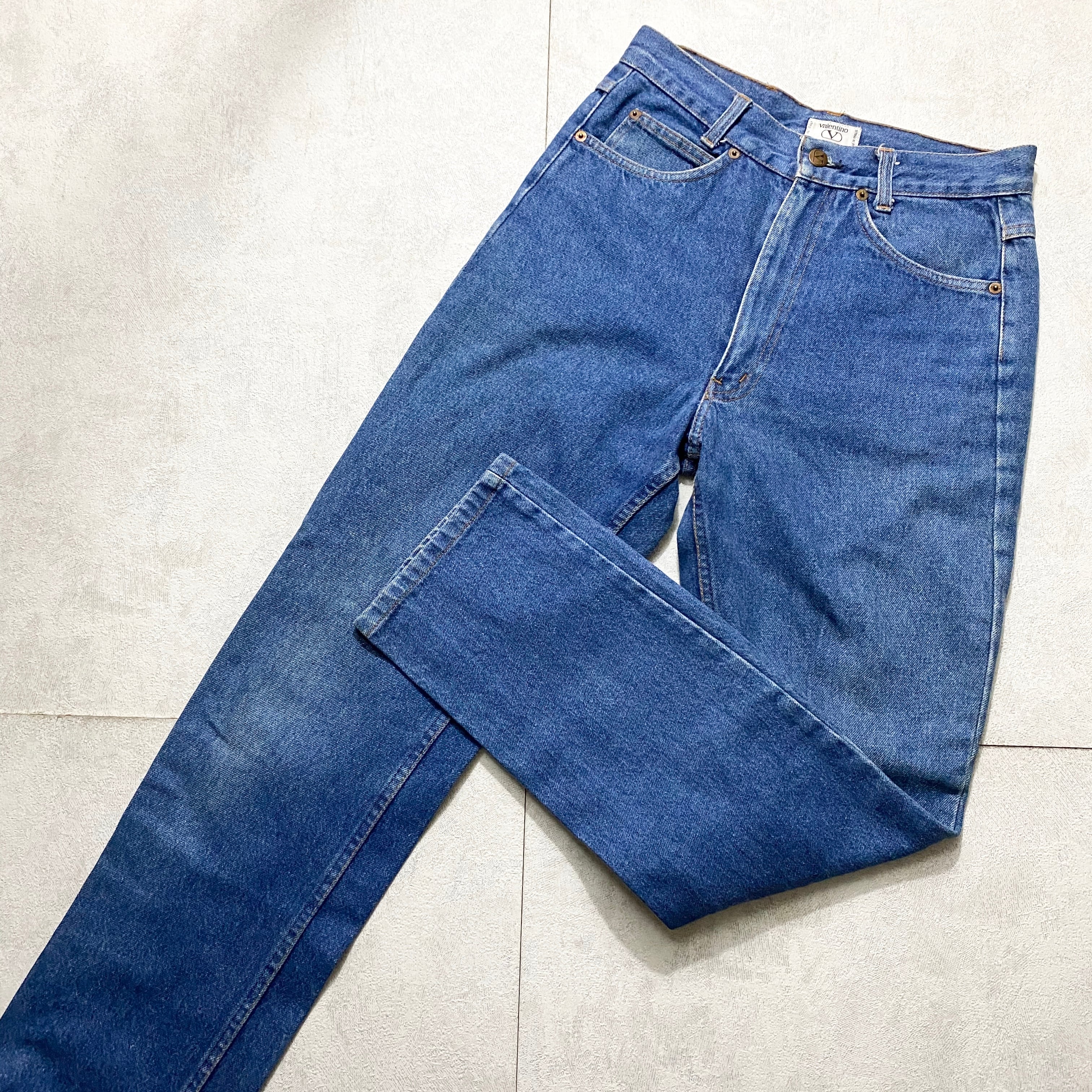 vintage VALENTINO JEANS curving leather patch denim pants | NOIR 